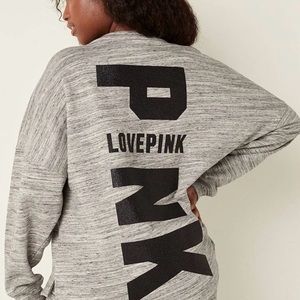 PINK Victoria’s Secret Heather Gray Barsity Crew Pullover Sweatshirt Size M